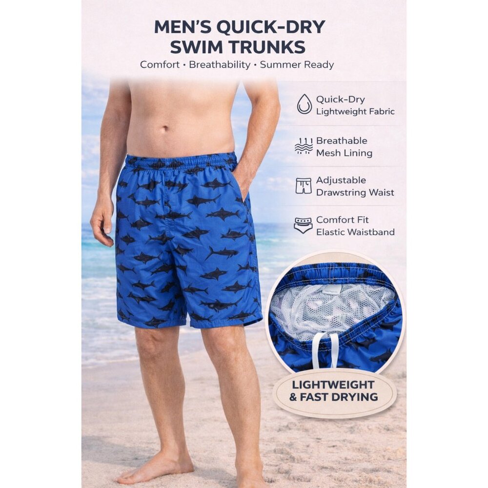 Men’s 2-Pack Quick-Dry Swim Trunks Mesh Liner Beach Board Swim Shorts, 2-Pockets - Picture 6 of 7